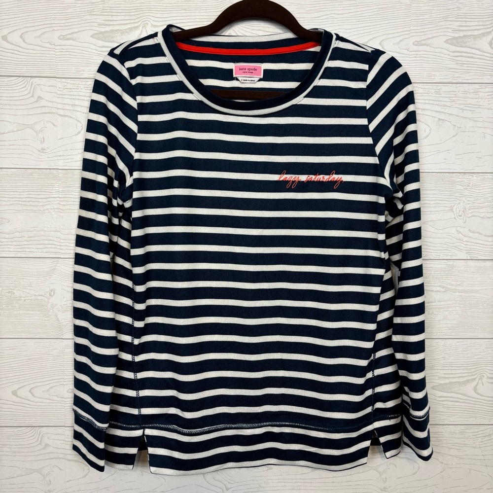Kate Spade Lazy Saturday Stripe Knit Comfy Long Sleeve Shirt Size Small